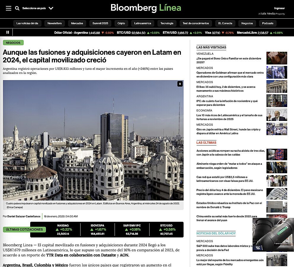 Aunque las fusiones y adquisiciones cayeron en Latam en 2024, el capital movilizado creci�